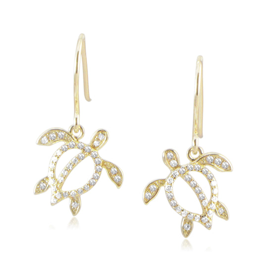 Pavé Polynesian Honu Hook Earrings