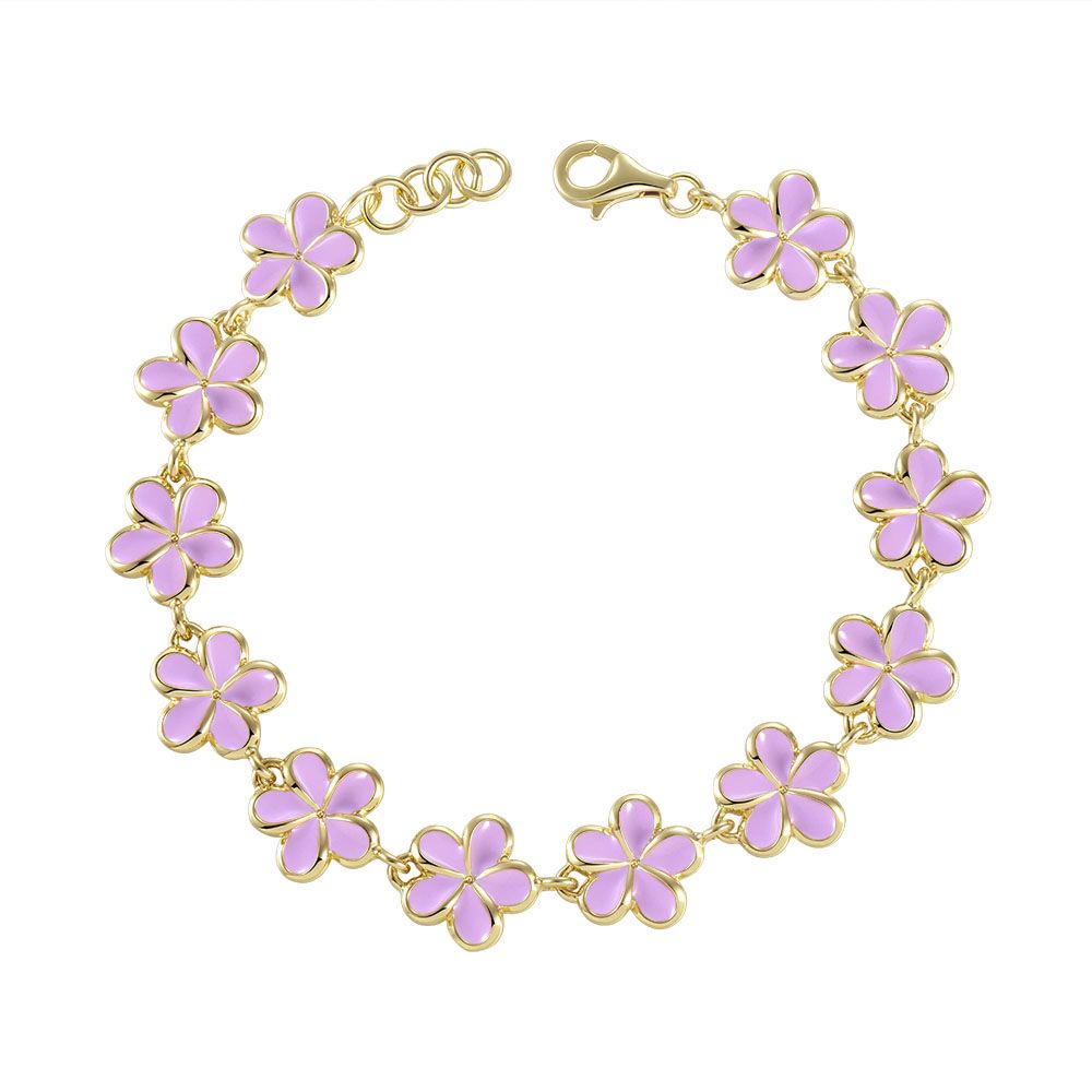 Lavender Blush Enamel Plumeria Link Bracelet in Gold