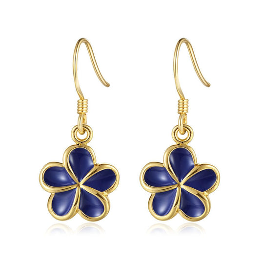 Blue Ginger Enamel 10mm Plumeria Flower Hook Earrings in Gold