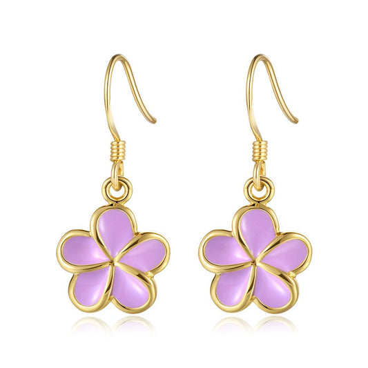 Lavender Blush Enamel 10mm Plumeria Flower Hook Earrings in Gold