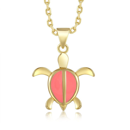 Coral Enamel Sea Turtle Gold Necklace