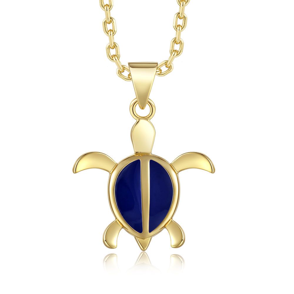 Blue Ginger Enamel Sea Turtle Gold Necklace