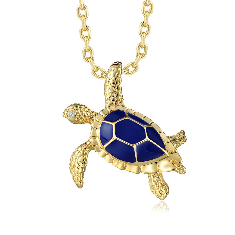 Blue Ginger Enamel Sea Turtle Gold Necklace