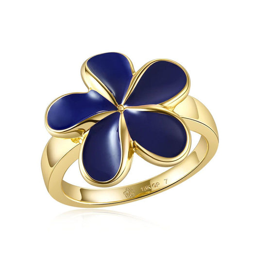 Blue Ginger Enamel Plumeria Gold Ring