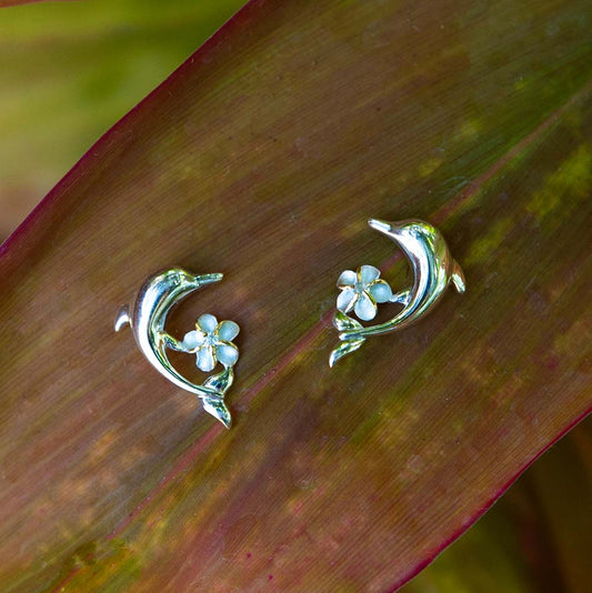 Boucles d'oreilles dauphin à fleurs tropicales