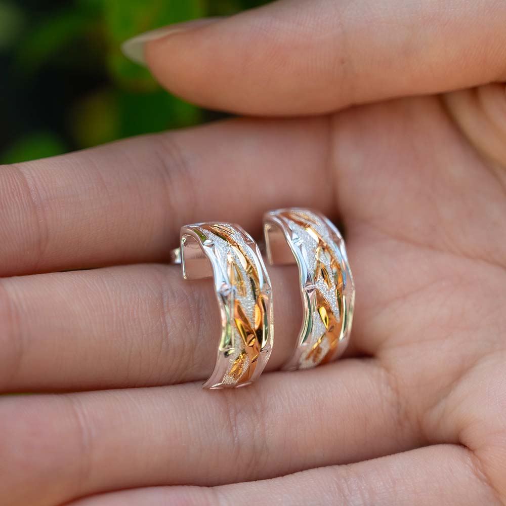 Plumeria Cutout Half Moon Stud Earrings