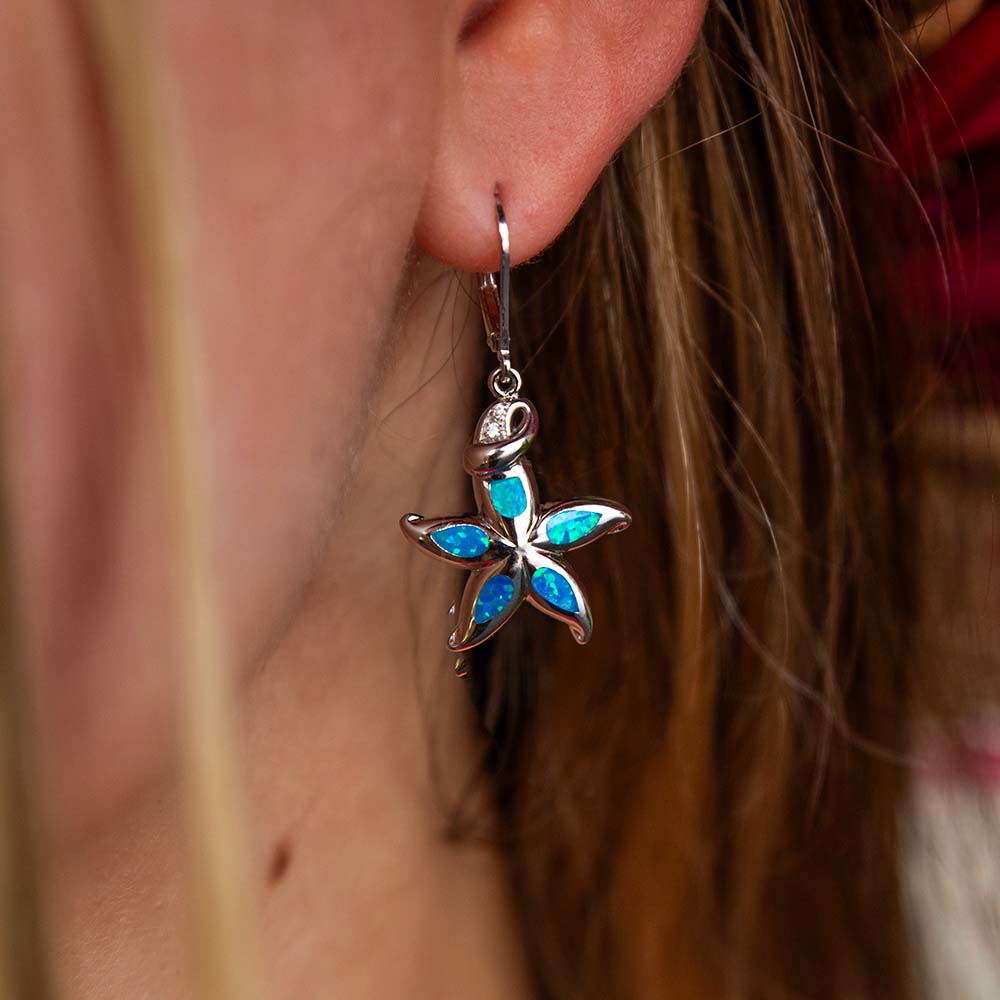 Boucles d'oreilles dormeuses opale étoile de mer