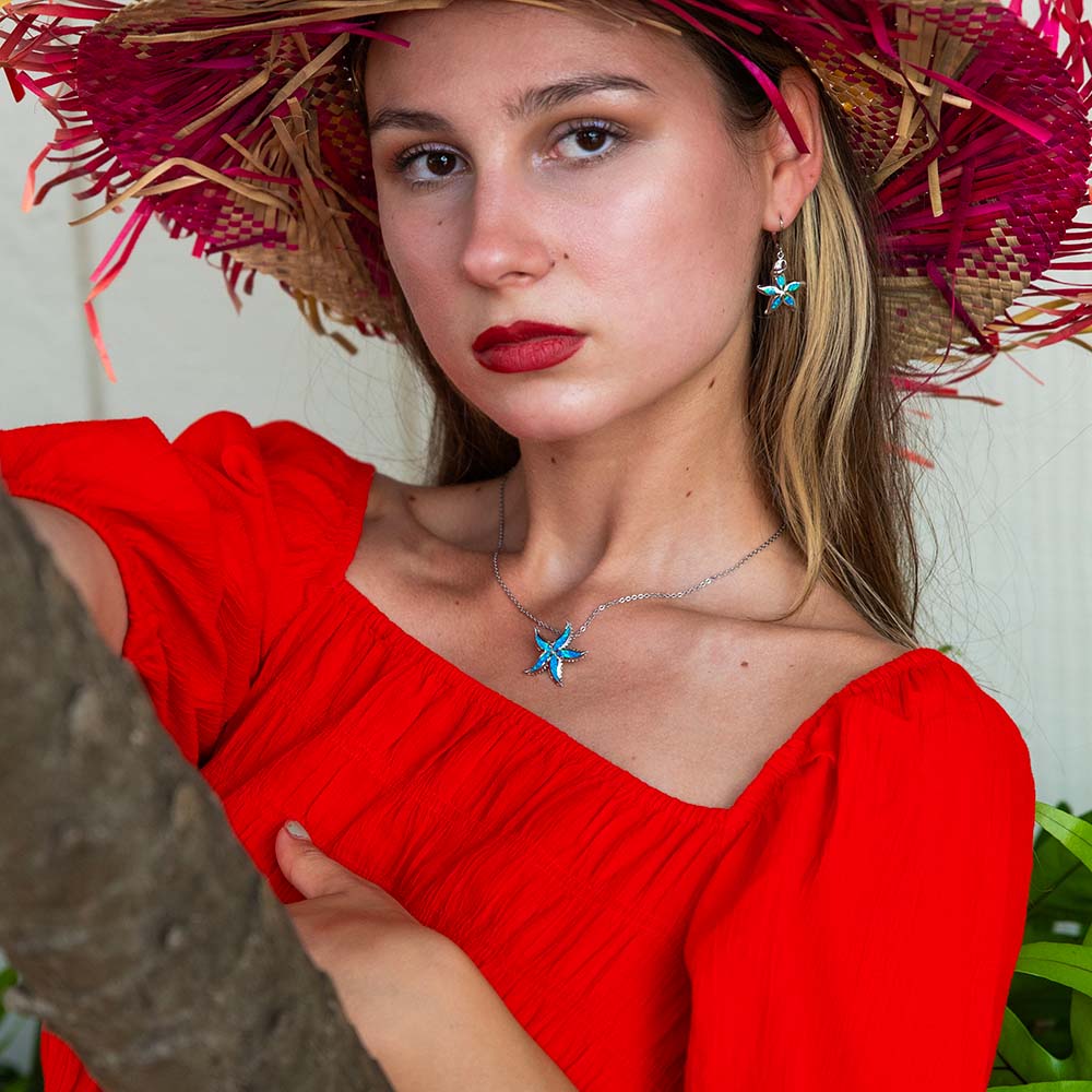 Boucles d'oreilles dormeuses opale étoile de mer