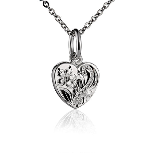 The photo is a white gold vermeil small scroll heart pendant.