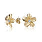 The photo shows a pair of yellow gold vermeil flower stud earrings with cubic zirconia gemstones.