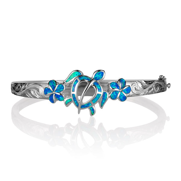 Bracelet Opal Honu & Plumeria avec gravure parchemin