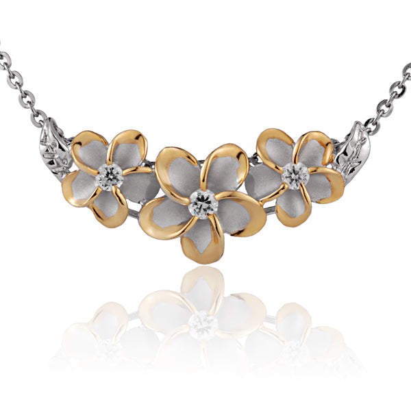 Pendentif plaqué rhodium Plumeria Garden