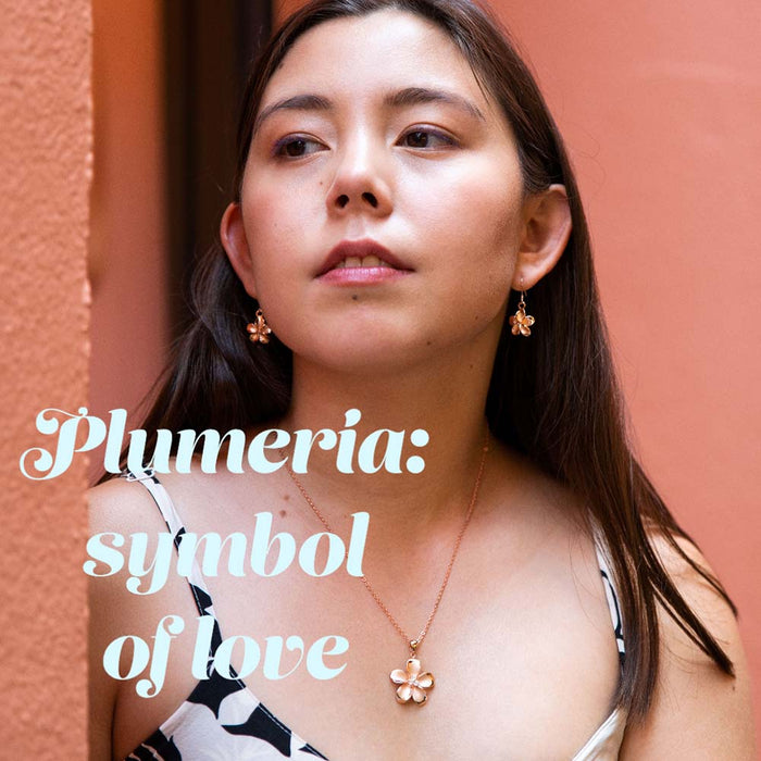 Plumeria Symbol of Love featuring rose gold plumeria jewelry set of pendant and earrings
