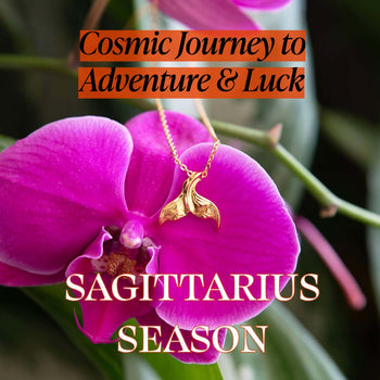 Cosmic Journey to Adventure & Luck sagittarius season featuring engraved whale tail pendant