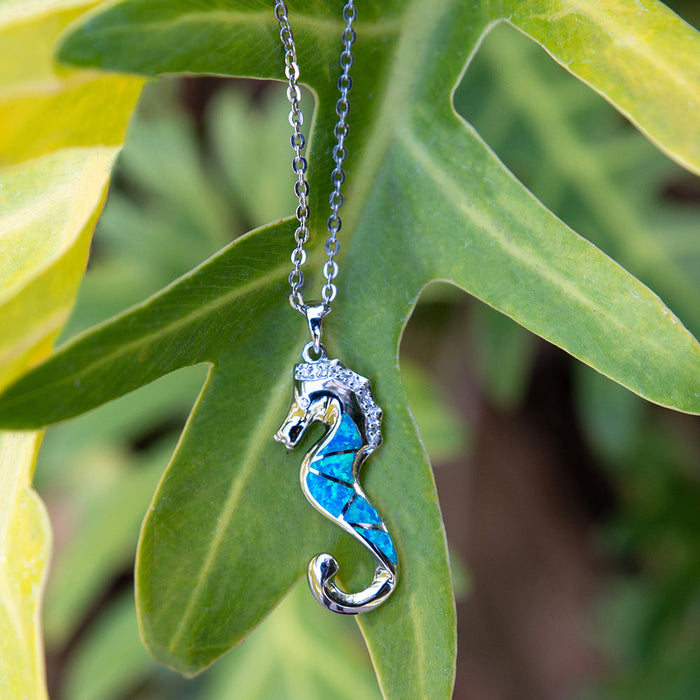 seahorse pendant with opal eco gems