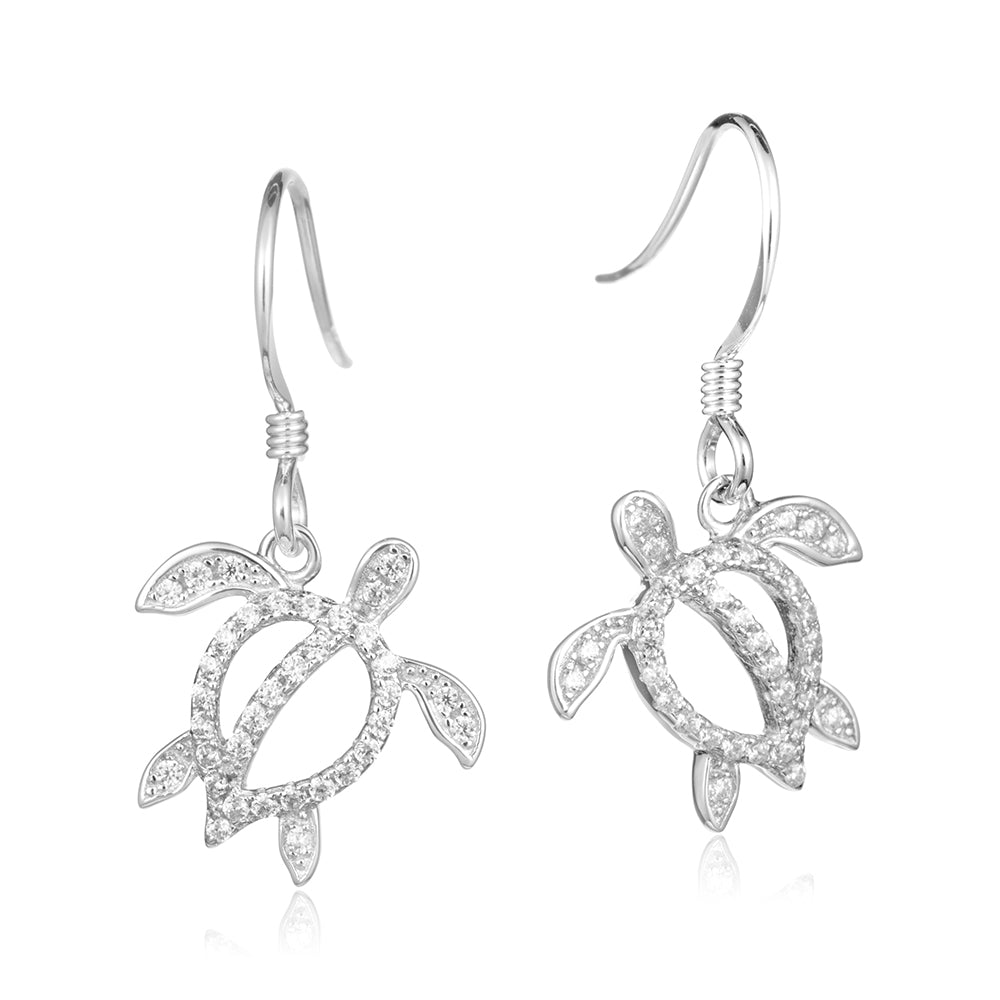 Pavé Polynesian Honu Hook Earrings