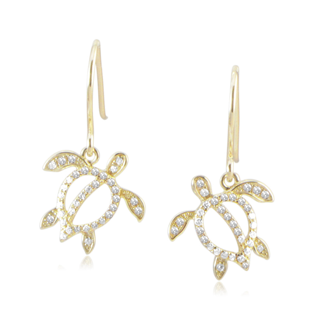 Pavé Polynesian Honu Hook Earrings
