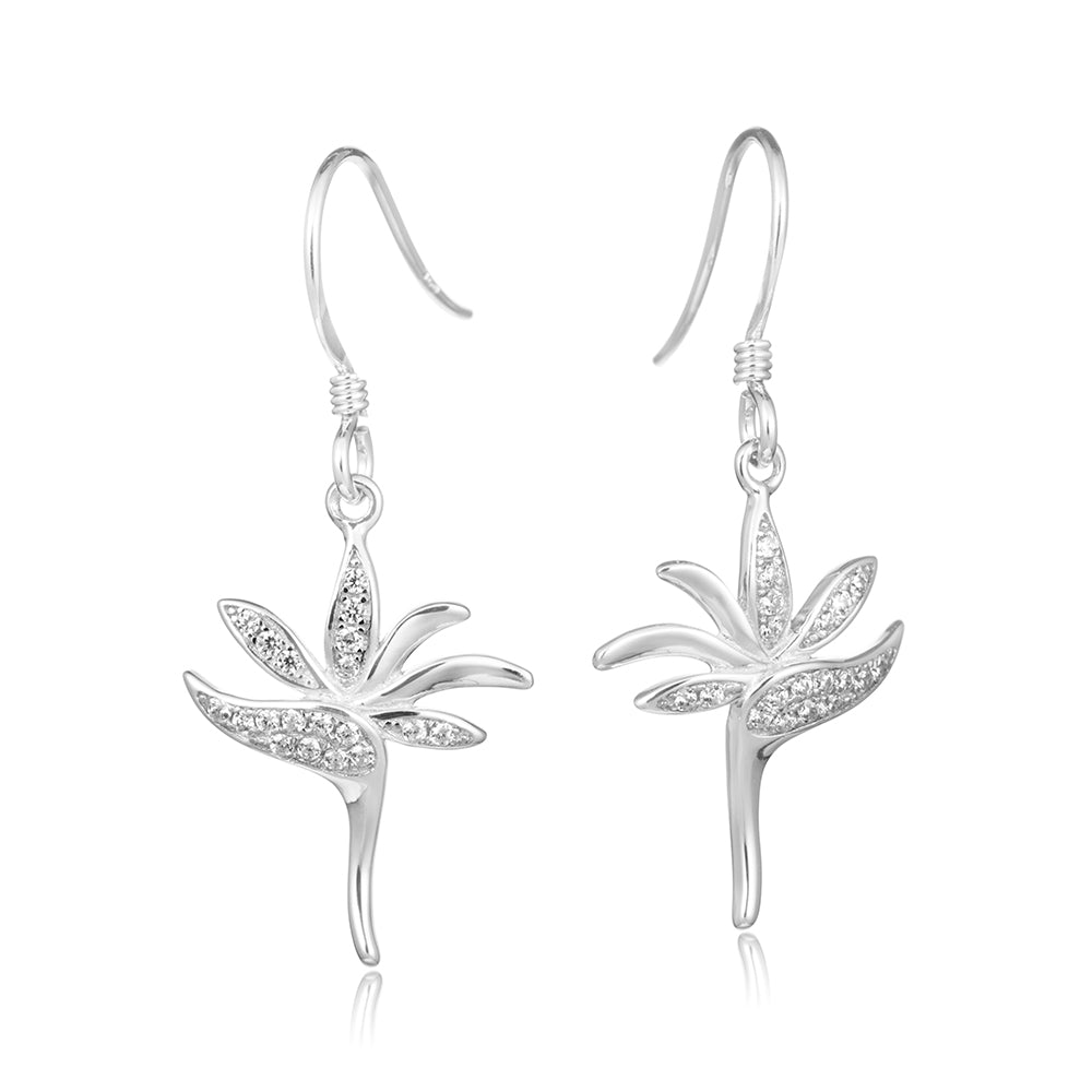 Pavé Tropical Bird of Paradise Hook Earrings