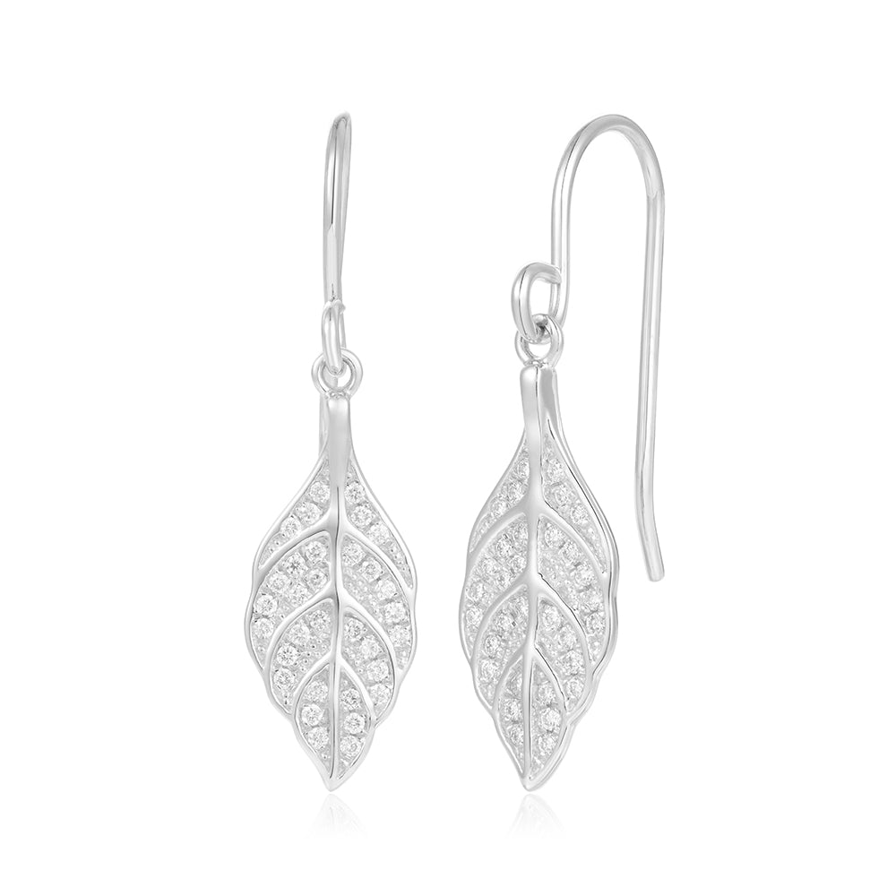 Pavé Mail Leaf Hook Earrings