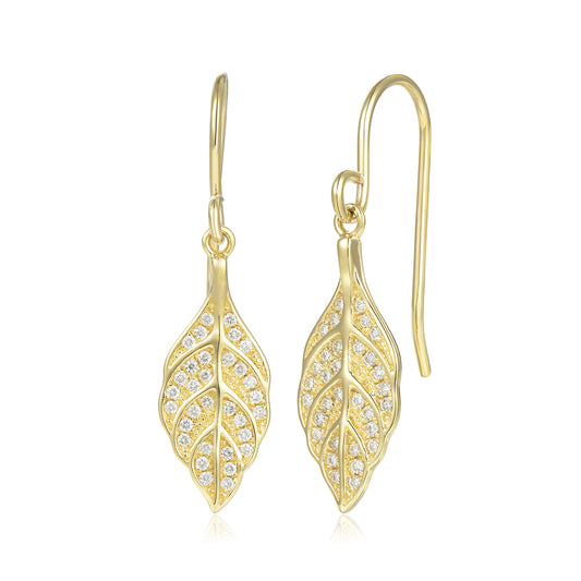 Pavé Mail Leaf Hook Earrings