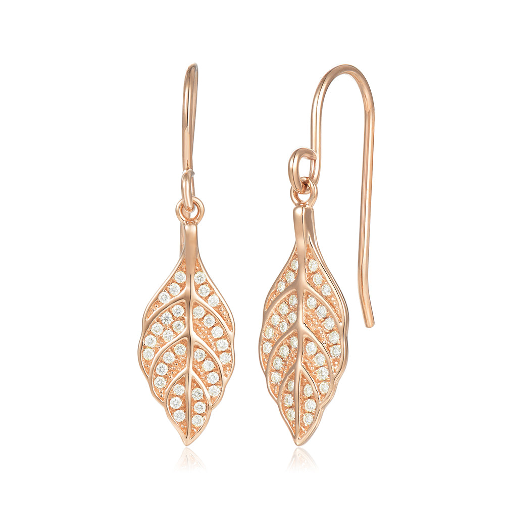 Pavé Mail Leaf Hook Earrings