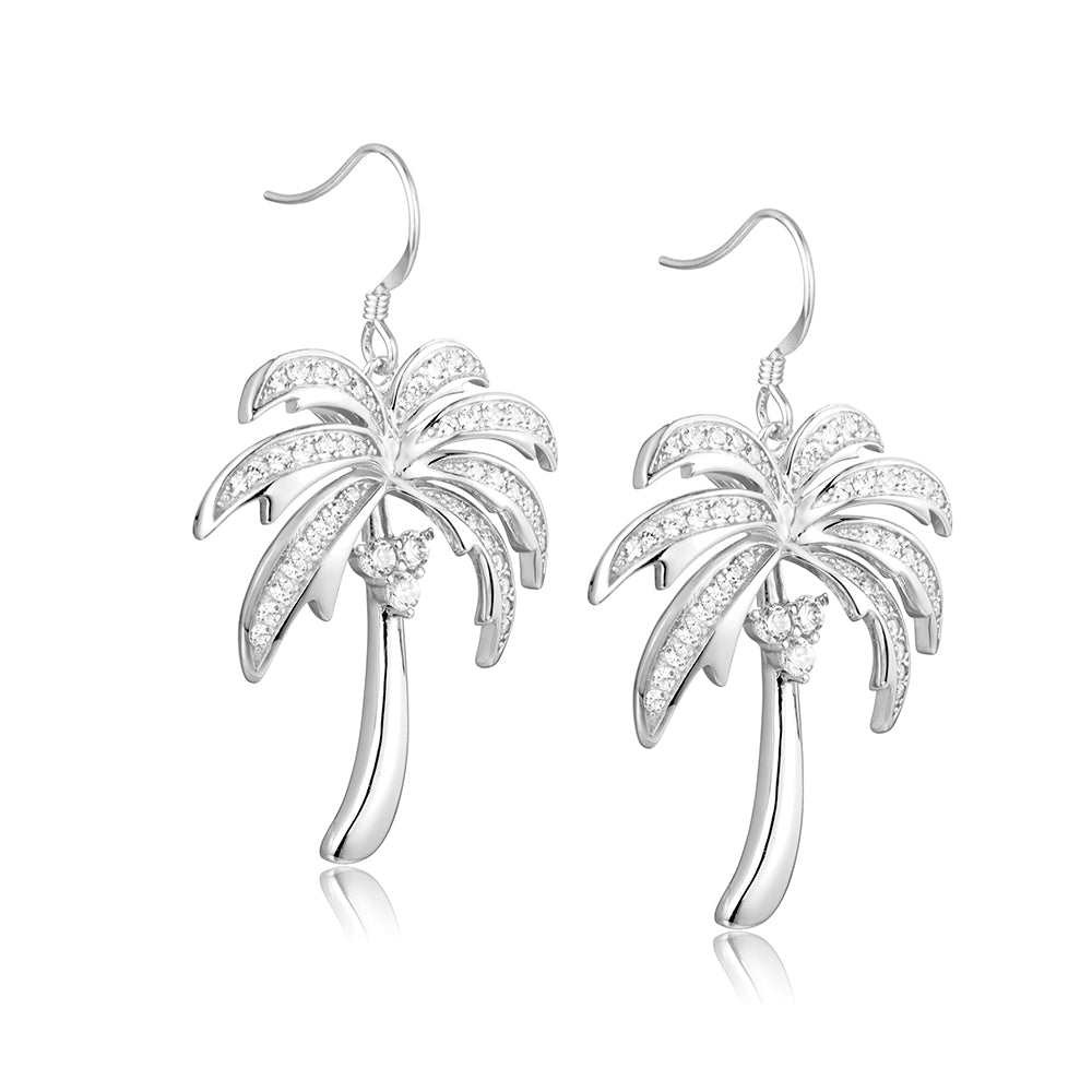Pavé Queen Palm Tree Hook Earrings