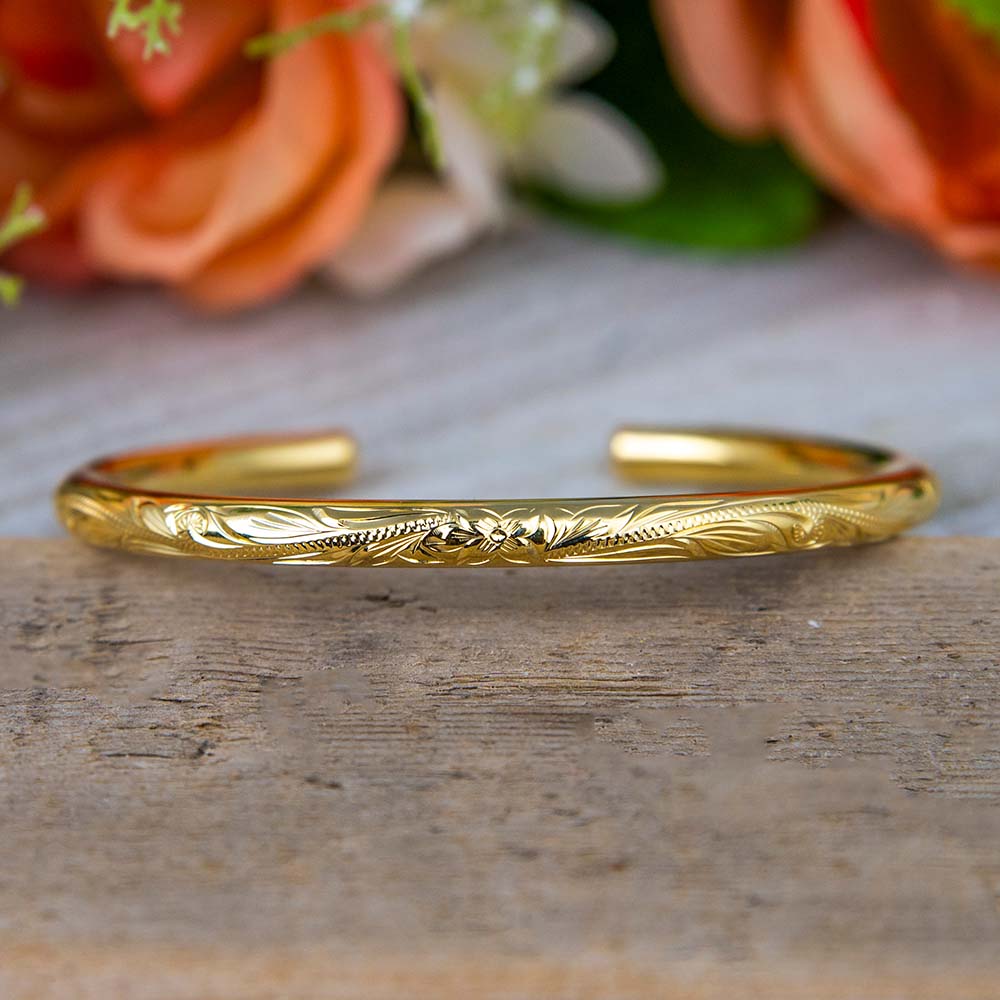 Scroll Engraved Cuff Bangle