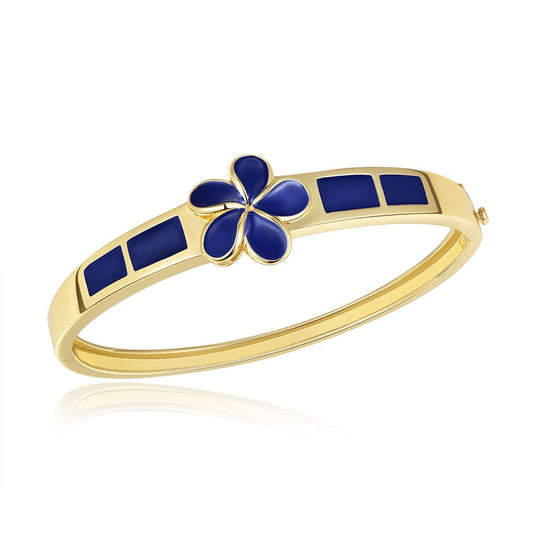 Blue Ginger Enamel Plumeria Bangle in Gold