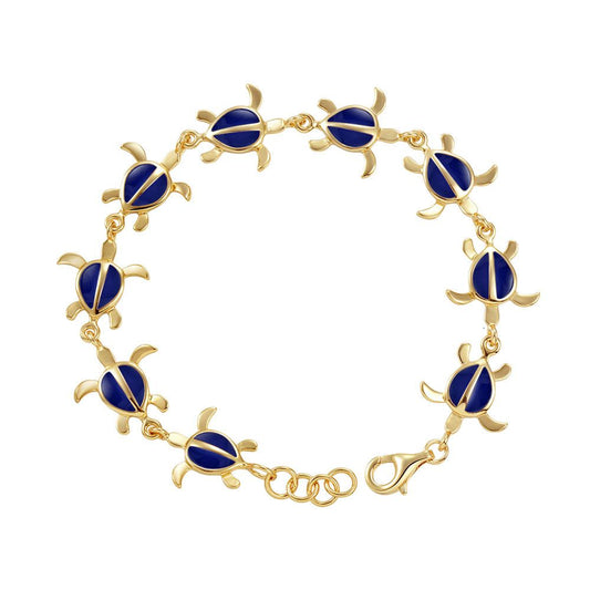 Blue Ginger Enamel Sea Turtle Link Gold Bracelet 