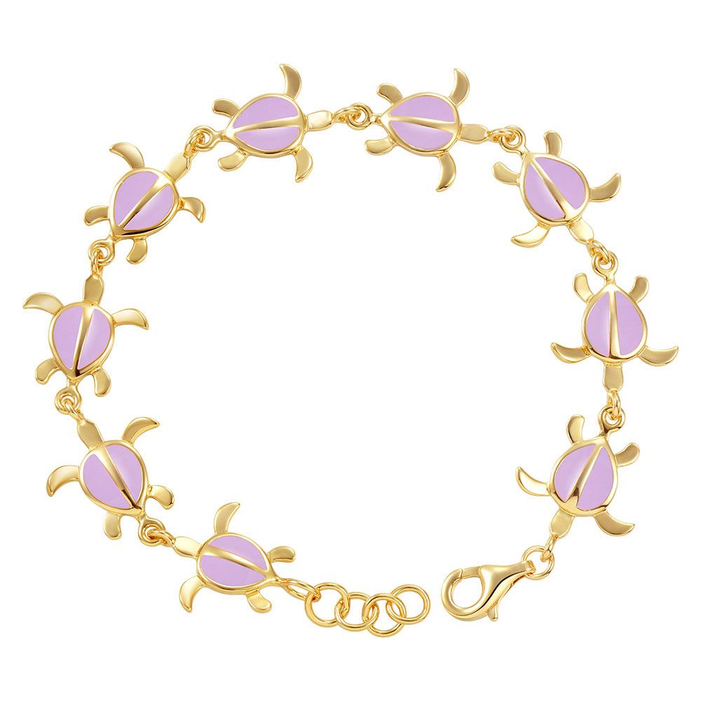 Lavender Blush Enamel Sea Turtle Link Gold Bracelet 