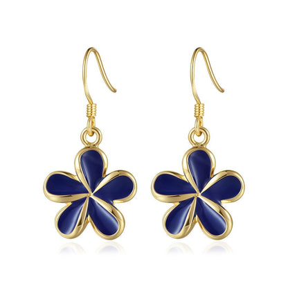 Blue Ginger Enamel 18mm Plumeria Flower Hook Earrings in Gold