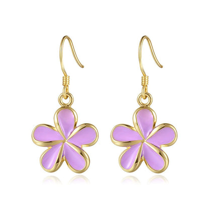 Lavender Blush Enamel 18mm Plumeria Flower Hook Earrings in Gold