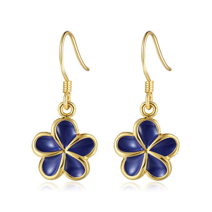 Blue Ginger Enamel 10mm Plumeria Flower Hook Earrings in Gold