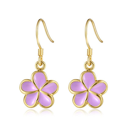 Lavender Blush Enamel 10mm Plumeria Flower Hook Earrings in Gold