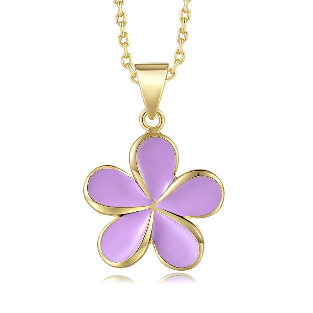 Lavender Blush Enamel 23mm Plumeria Flower Necklace in Gold