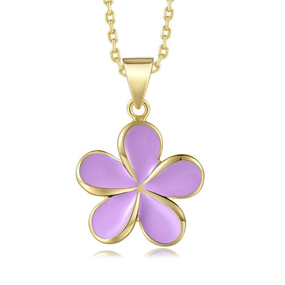 Lavender Blush Enamel 23mm Plumeria Flower Necklace in Gold