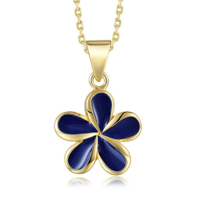 Blue Ginger Enamel 18mm Plumeria Flower Necklace in Gold