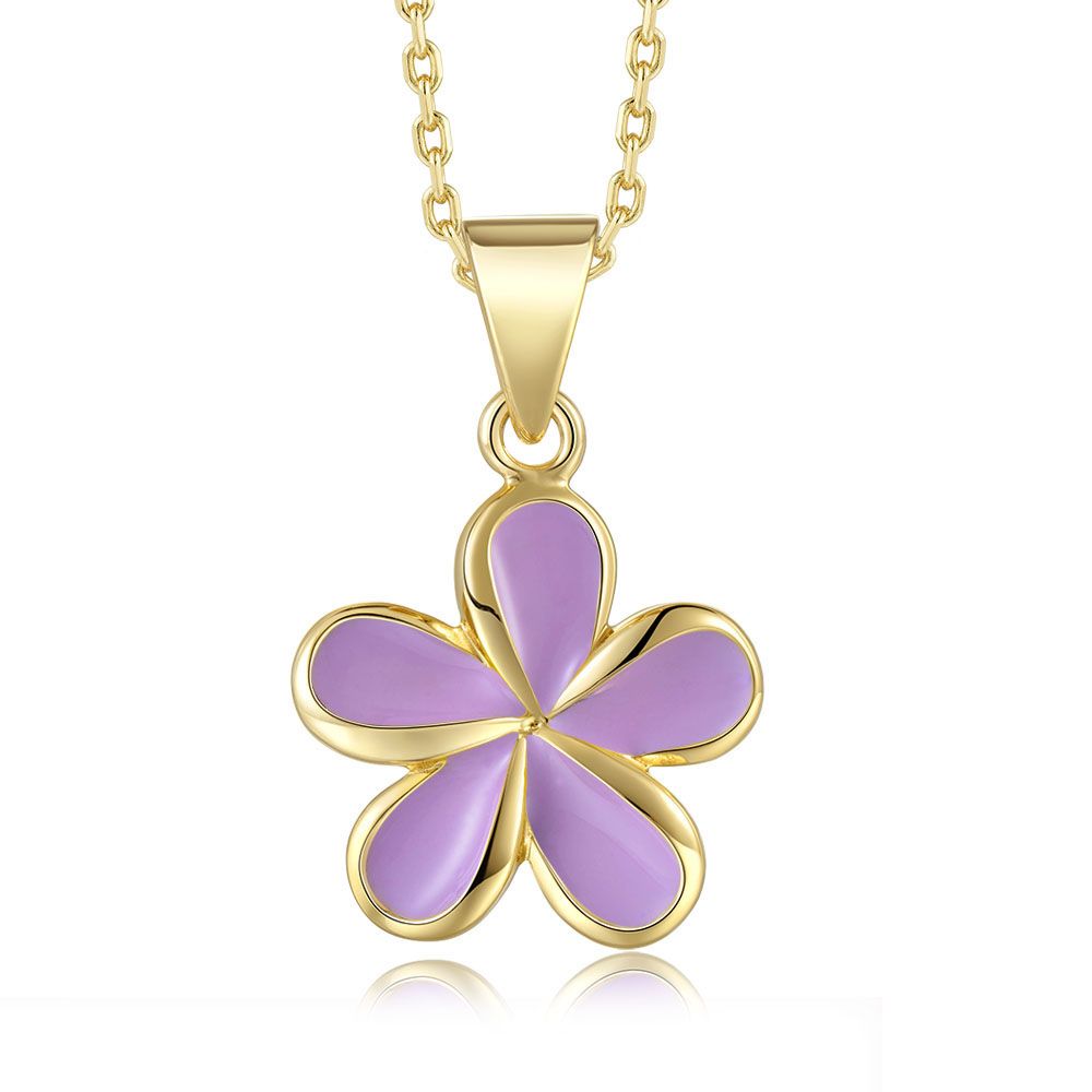 Lavender Blush Enamel 18mm Plumeria Flower Necklace in Gold