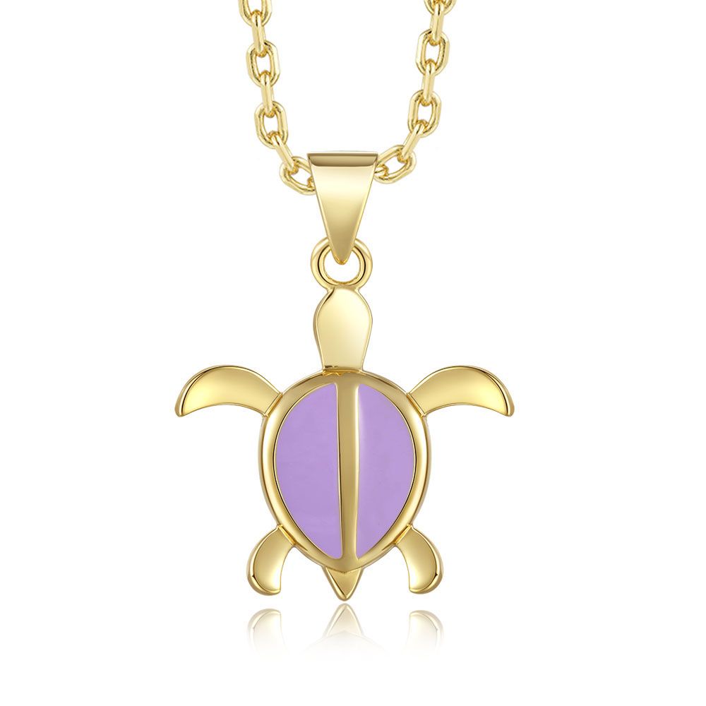 Lavender Blush Enamel Sea Turtle Gold Necklace