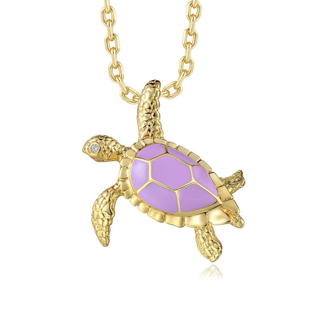 Lavender Blush Enamel Sea Turtle Gold Necklace
