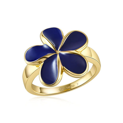 Blue Ginger Enamel Plumeria Gold Ring