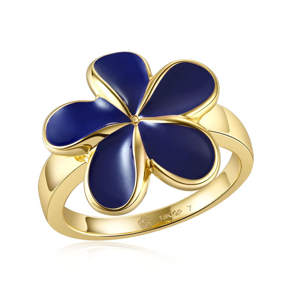 Blue Ginger Enamel Plumeria Gold Ring