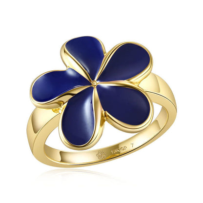 Blue Ginger Enamel Plumeria Gold Ring