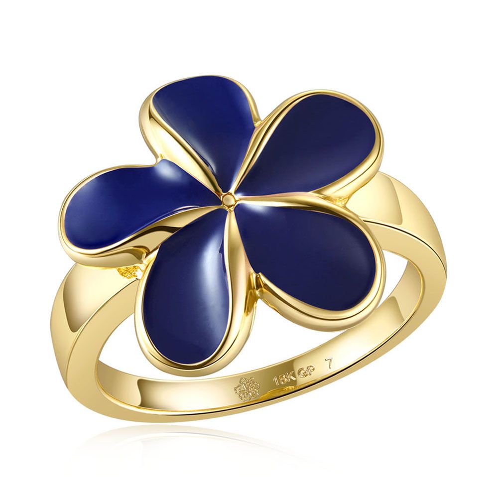 Blue Ginger Enamel Plumeria Gold Ring