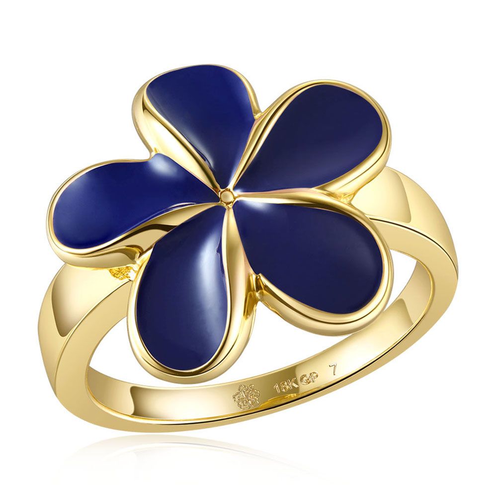 Blue Ginger Enamel Plumeria Gold Ring