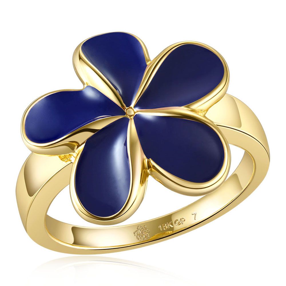 Blue Ginger Enamel Plumeria Gold Ring