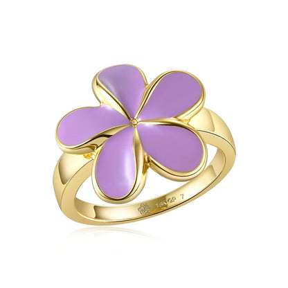 Lavender Blush Enamel Plumeria Gold Ring