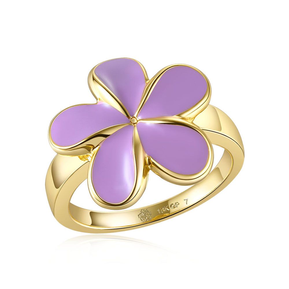 Lavender Blush Enamel Plumeria Gold Ring