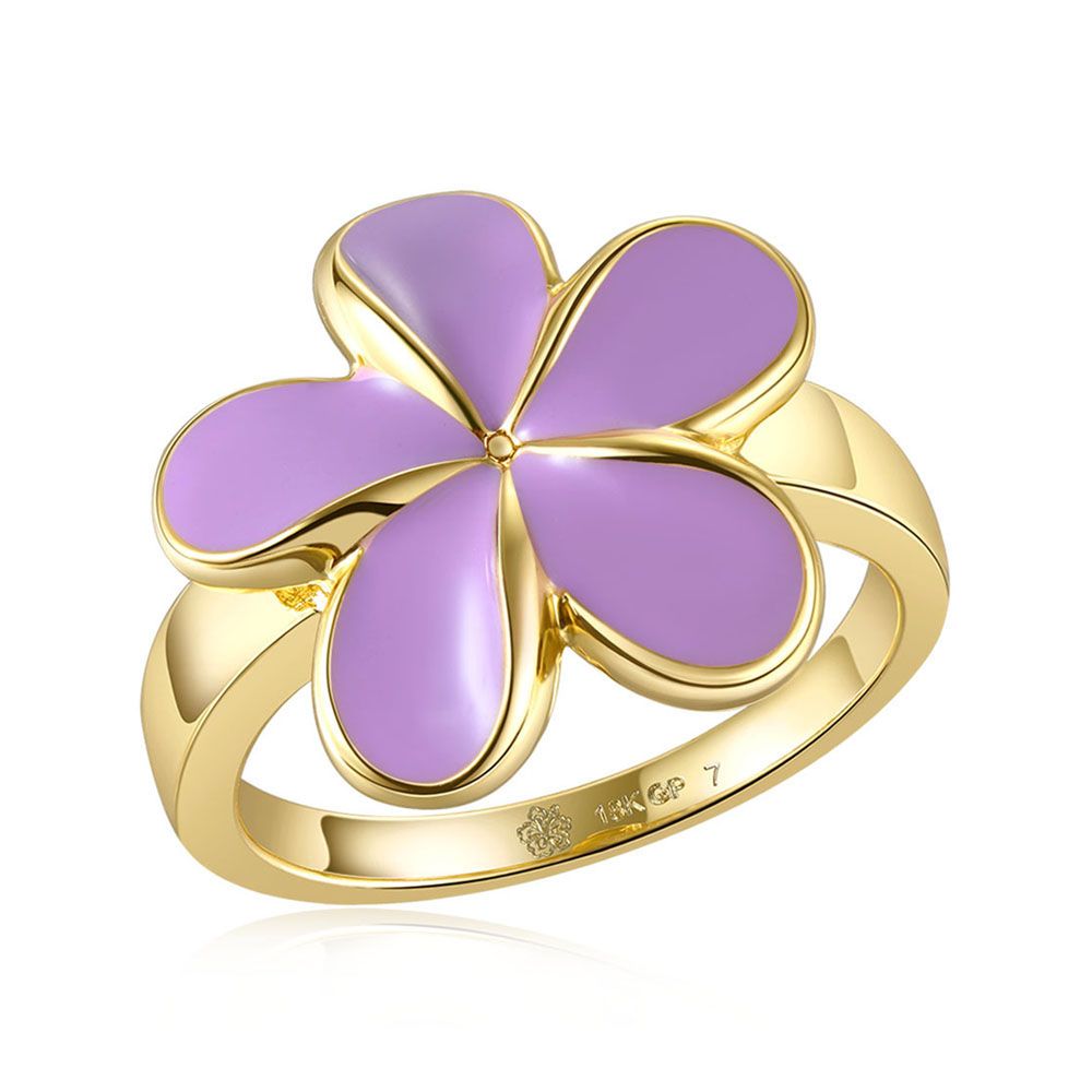 Lavender Blush Enamel Plumeria Gold Ring