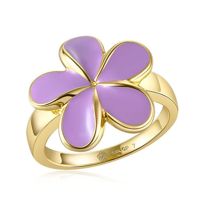 Lavender Blush Enamel Plumeria Gold Ring